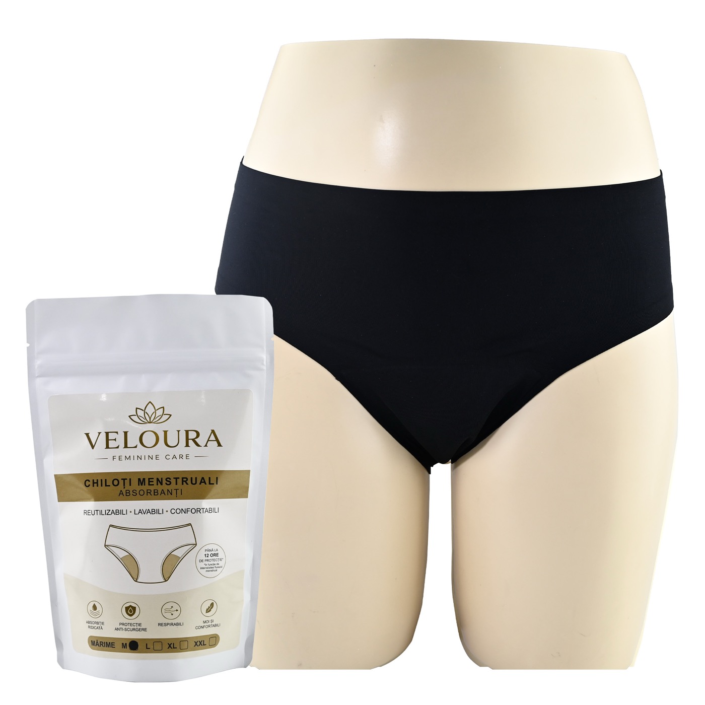 Chiloti menstruali Veloura negru, cu ambalaj